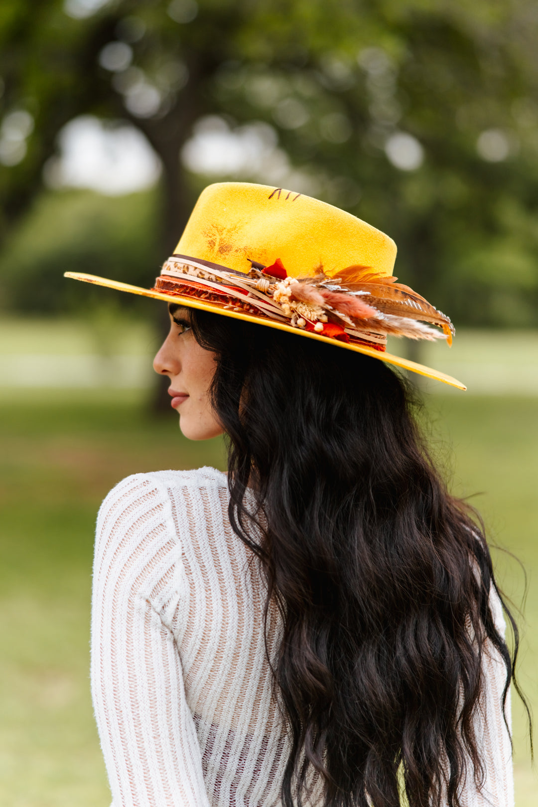 The Lainey Rancher - Wool Felt - Yellow Vintage Distressed