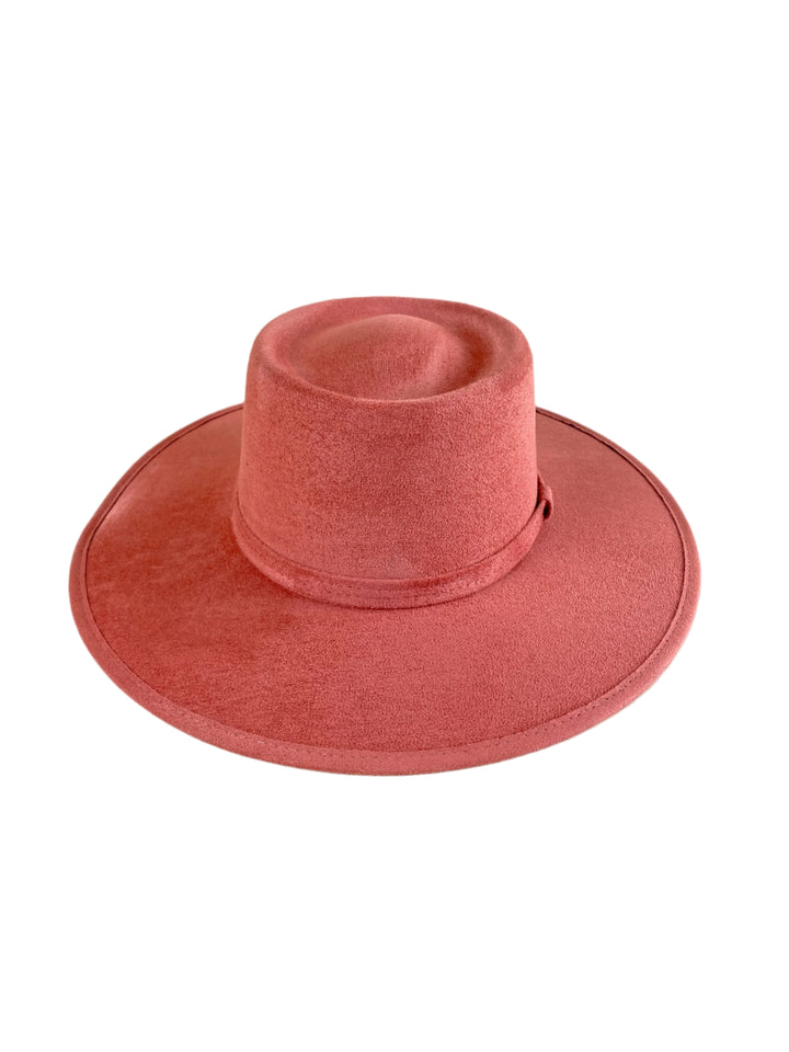 Vegan Suede Gambler Hat- Coral