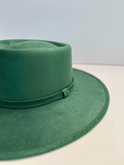 Vegan Suede Boater Hat- Hunter Green