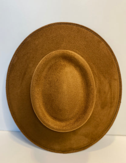 Vegan Suede Boater Hat- Caramel