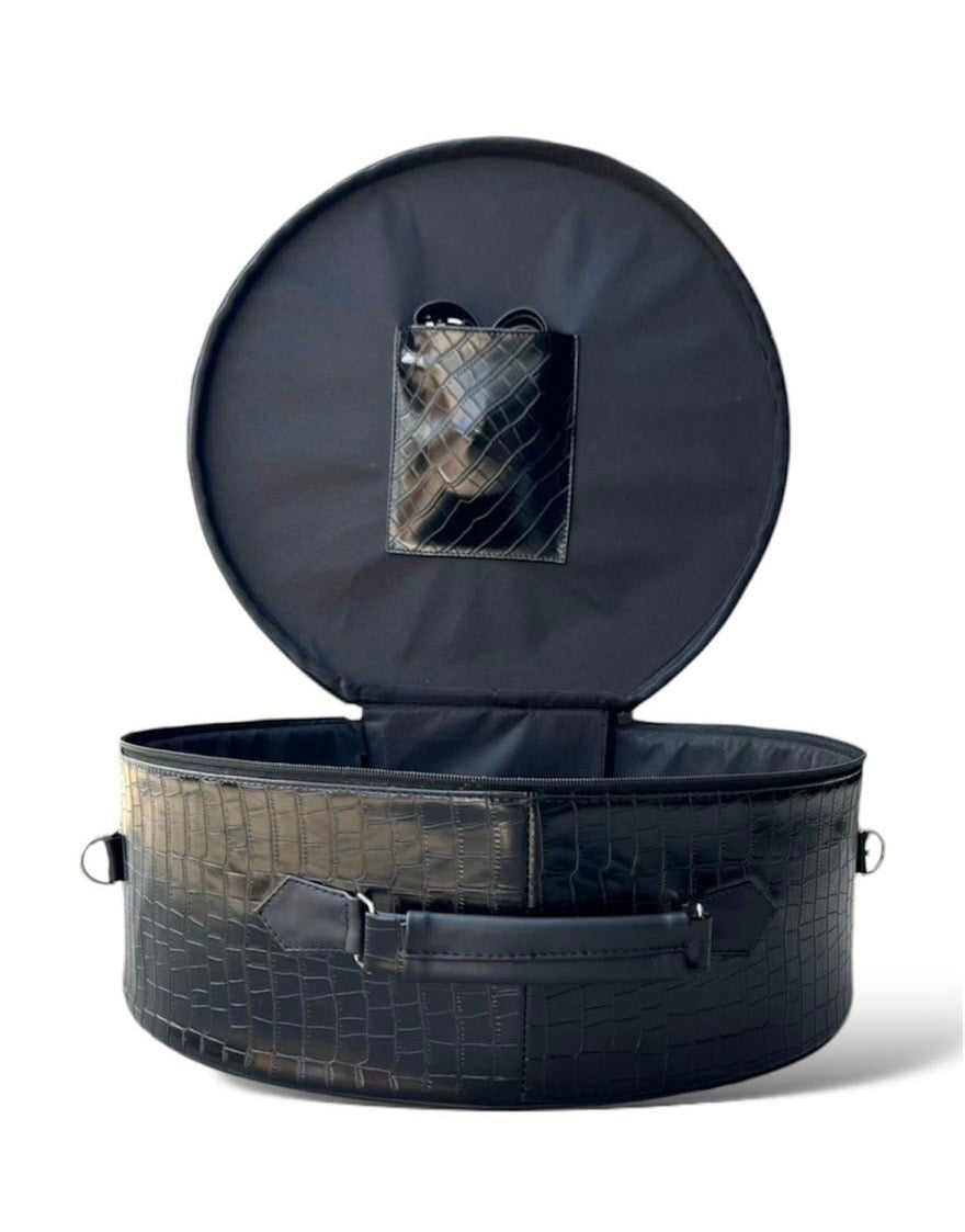 Hat Carrier Tote Bag Textured w Strap - Black