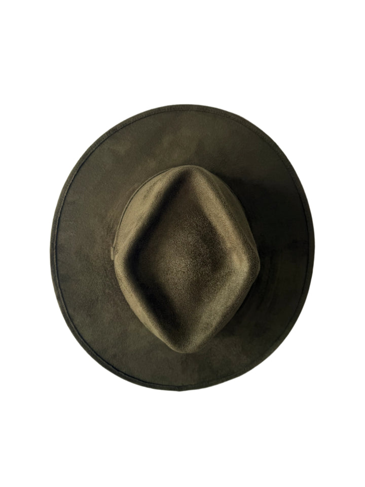 Vegan Suede Diamond Hat - Flat Brim - Olive
