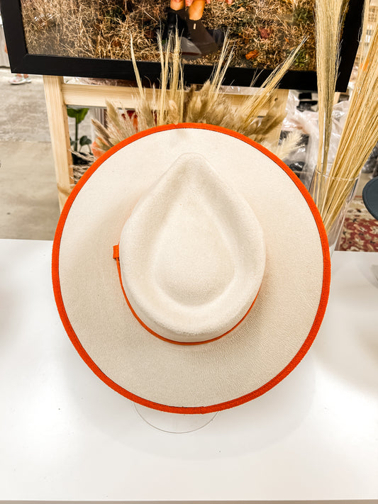 Vegan Suede Rancher Hat -Duotone -  Ivory + Sunset Orange