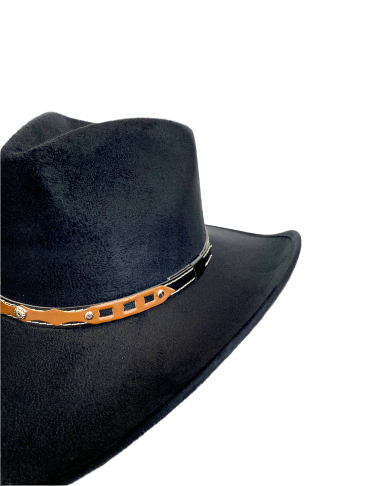 Santa Fe Vegan Suede Cowboy Rancher Hat- Black