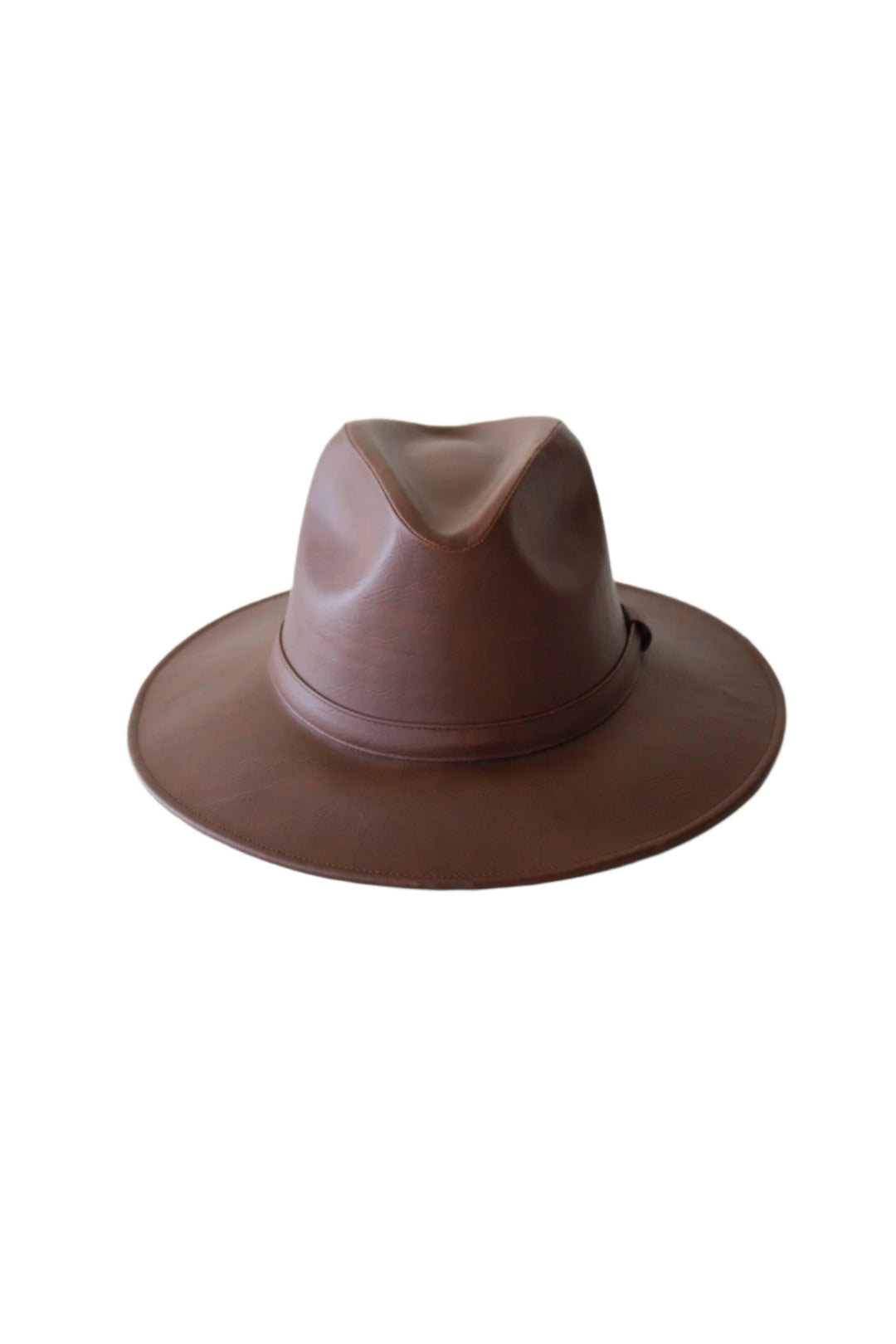 Western Cowboy Faux Leather Fedora Hat - Brown