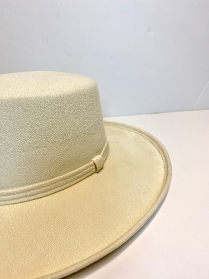 Vegan Suede Flat Top Hat - Pencil Brim - Ivory