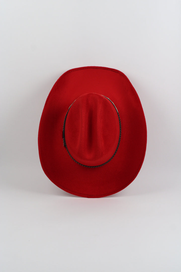 Texana Vegan Suede Cowboy Hat - Lipstick Red