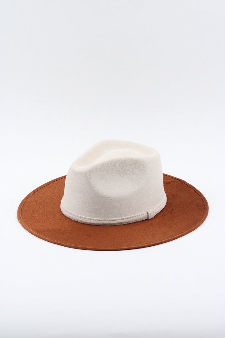 Vegan Suede Rancher Hat - Two Tone - Caramel + Ivory
