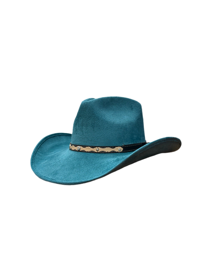 Santa Fe Vegan Suede Cowboy Rancher Hat- turquoise