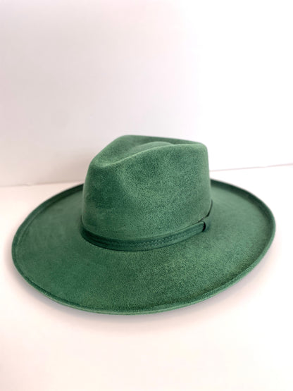 Vegan Suede Rancher Hat - Pencil Brim - Hunter Green