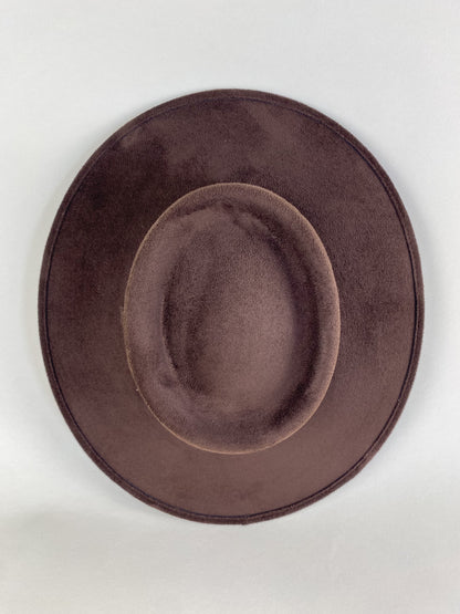 Vegan Suede Boater Hat- Chocolate