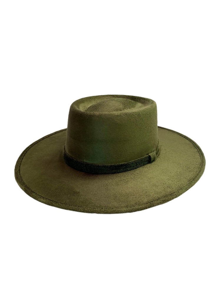 Vegan Suede Gambler Hat- Olive Green