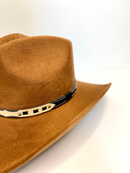 Santa Fe Vegan Suede Cowboy Rancher Hat- Caramel