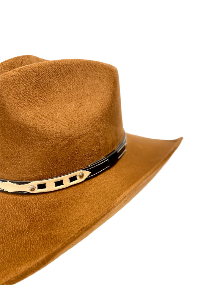 Santa Fe Vegan Suede Cowboy Rancher Hat- Caramel