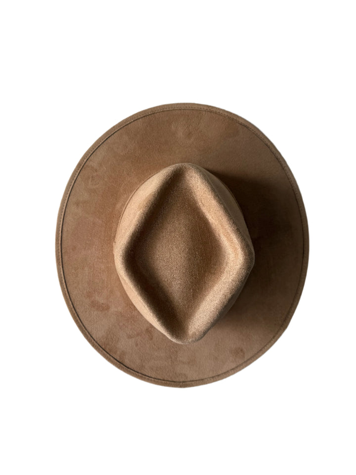 Vegan Suede Diamond Hat - Flat Brim - Cappuccino