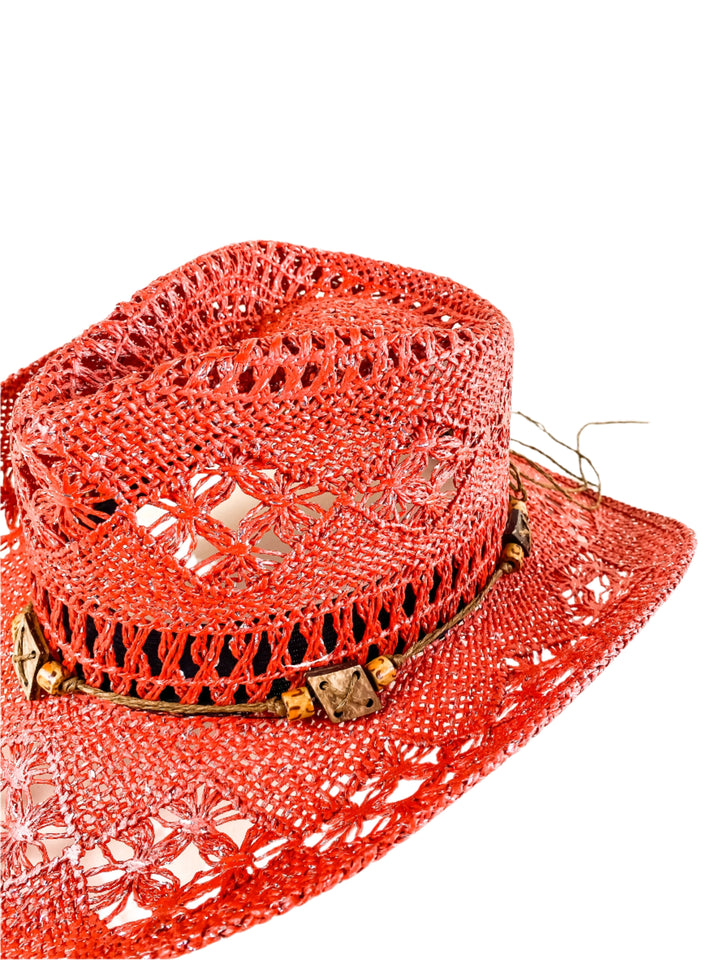 Bayside Rancher Raffia Hat - Lipstick Red