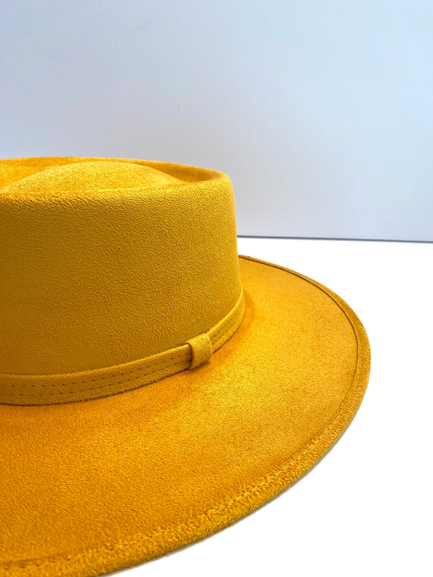 Vegan Suede Boater Hat- Mustard