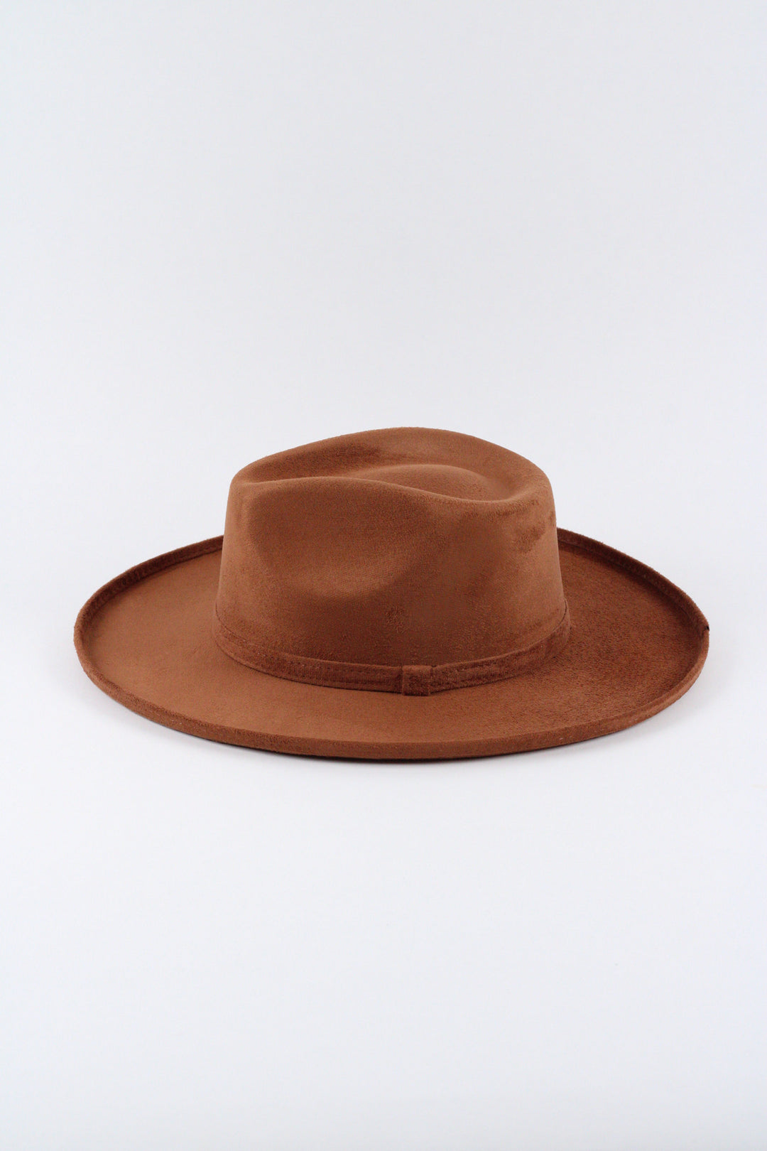 Vegan Suede Rancher Hat - Pencil Brim - Caramel