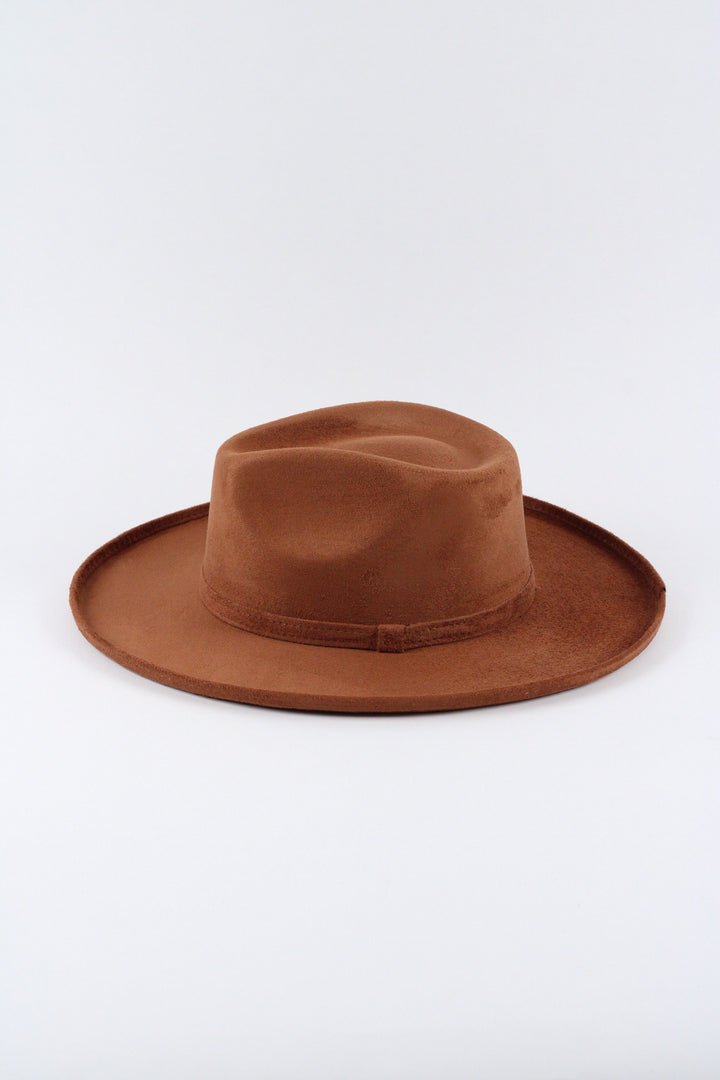 Vegan Suede Rancher Hat - Pencil Brim - Caramel