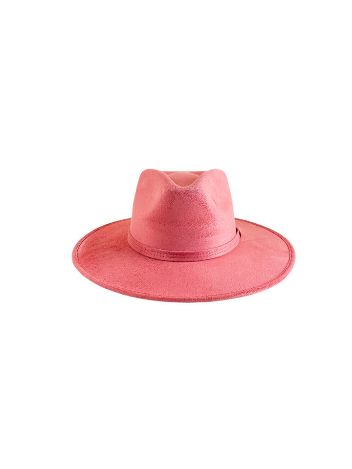 Vegan Suede Rancher Hat - Coral Pink