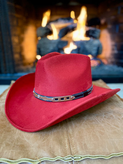 Santa Fe Vegan Suede Cowboy Rancher Hat- Lipstick Red