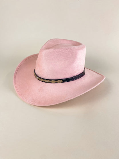 Santa Fe Vegan Suede Cowboy Rancher Hat- Blush Pink