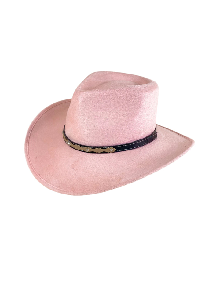 Santa Fe Vegan Suede Cowboy Rancher Hat- Blush Pink