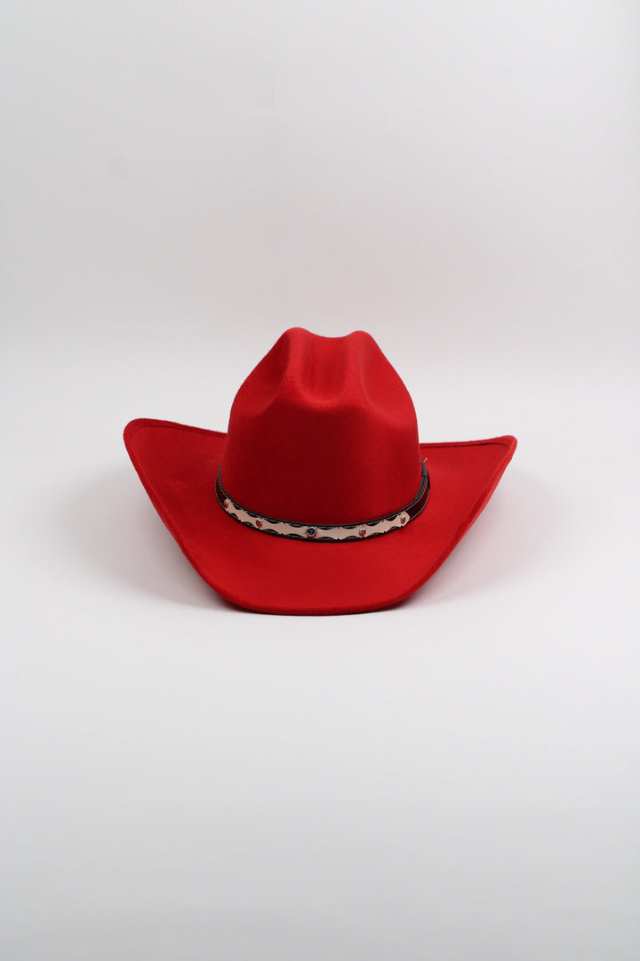 Texana Vegan Suede Cowboy Hat - Lipstick Red