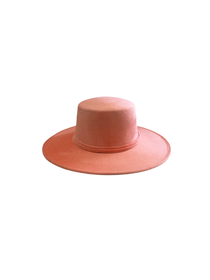 Vegan Suede Flat Top Hat-  Peach
