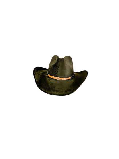 Santa Fe Vegan Suede Cowboy Rancher Hat- Olive Green