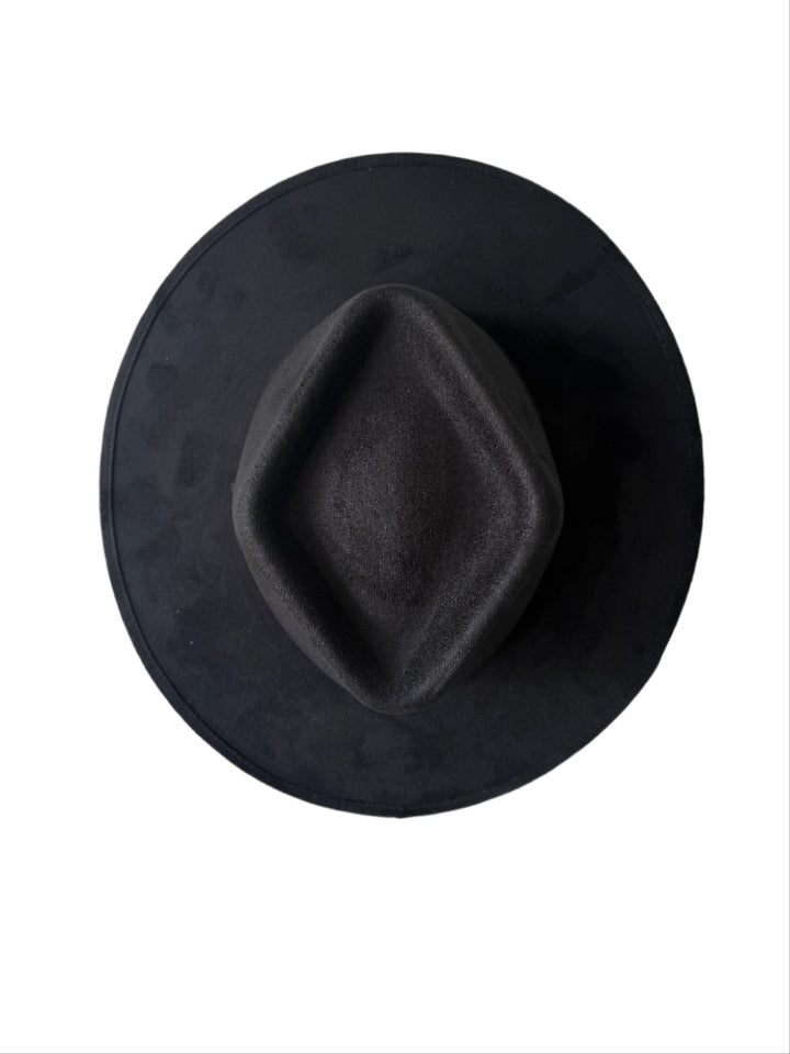Vegan Suede Diamond Hat - Flat Brim - Black