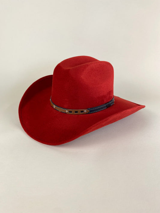 Austin Vegan Suede Cowboy Hat- Lipstick Red
