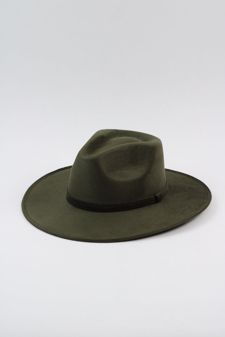 Vegan Suede Rancher Hat - Olive Green
