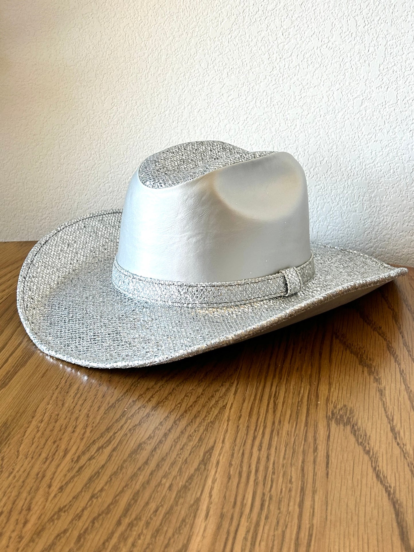 Western Cowboy Glitter Hat- Silver & Faux Leather