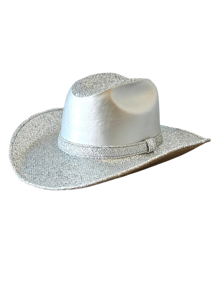 Western Cowboy Glitter Hat- Silver & Faux Leather