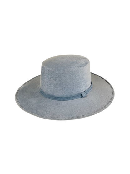 Vegan Suede Flat Top Hat- Steel Blue