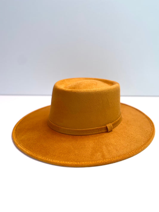 Vegan Suede Boater Hat- Mango