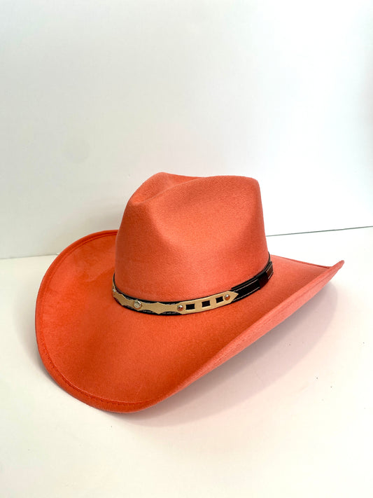 Santa Fe Vegan Suede Cowboy Rancher Hat- Peach