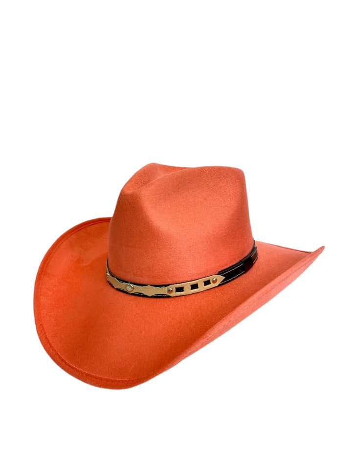 Santa Fe Vegan Suede Cowboy Rancher Hat- Peach