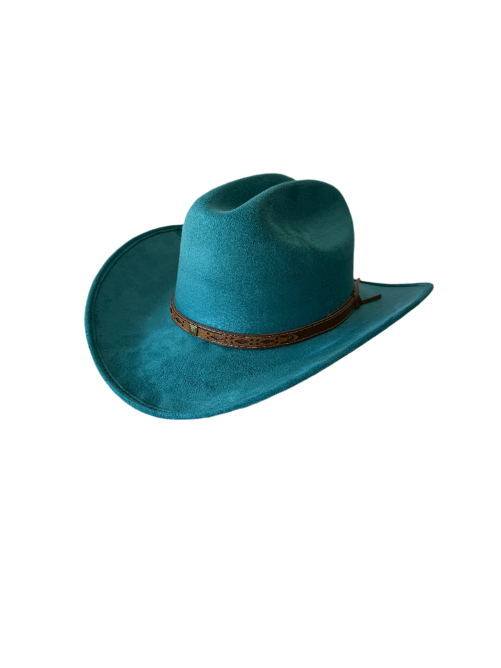 Kids Vegan Suede Texana Hat - Turqouise