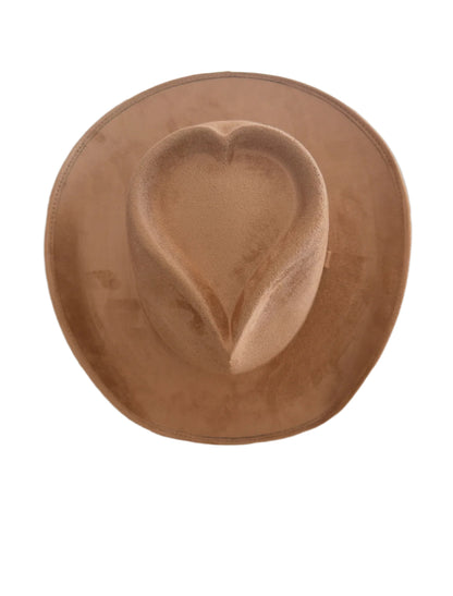 Vegan Suede Heart Shaped Cowboy Hat- Cappuccino