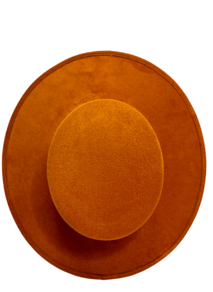 Vegan Suede Flat Top Hat- Orange