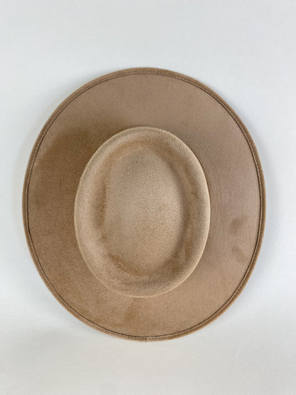 Vegan Suede Boater Hat- Cappuccino