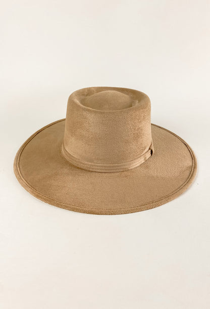 Vegan Suede Boater Hat- Cappuccino