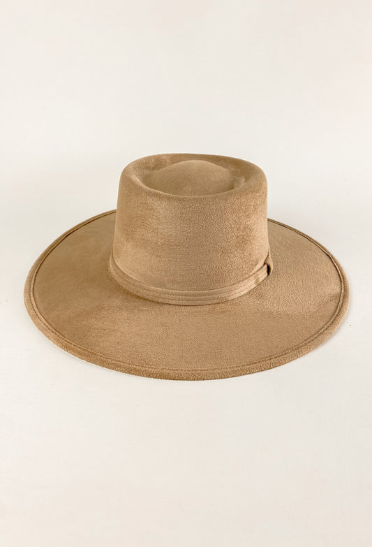 Vegan Suede Boater Hat- Cappuccino