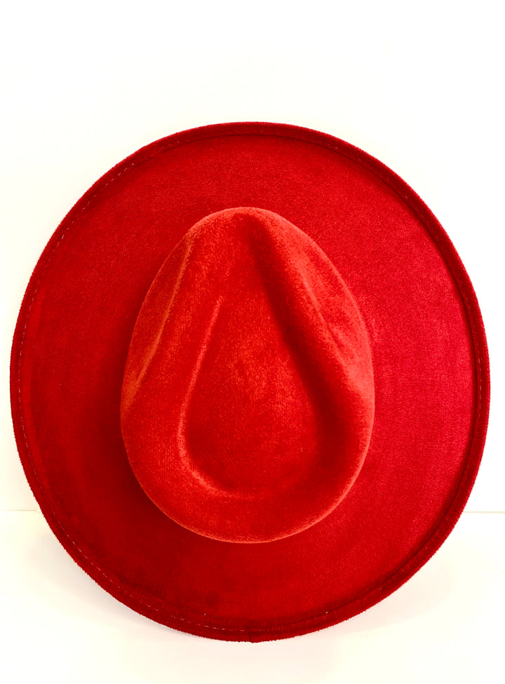 Vegan Suede Rancher Hat - Pencil Brim - Lipstick Red