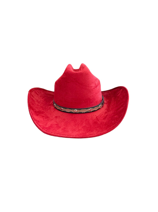 Texana Vegan Suede Cowboy Hat- Lipstick Red