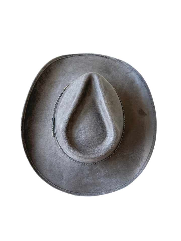 Santa Fe Vegan Suede Cowboy Rancher Hat- Charcoal