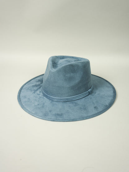 Vegan Suede Teardrop Hat- Steel Blue