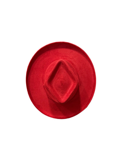 Vegan Suede Diamond Hat - Pencil Brim - Lipstick Red